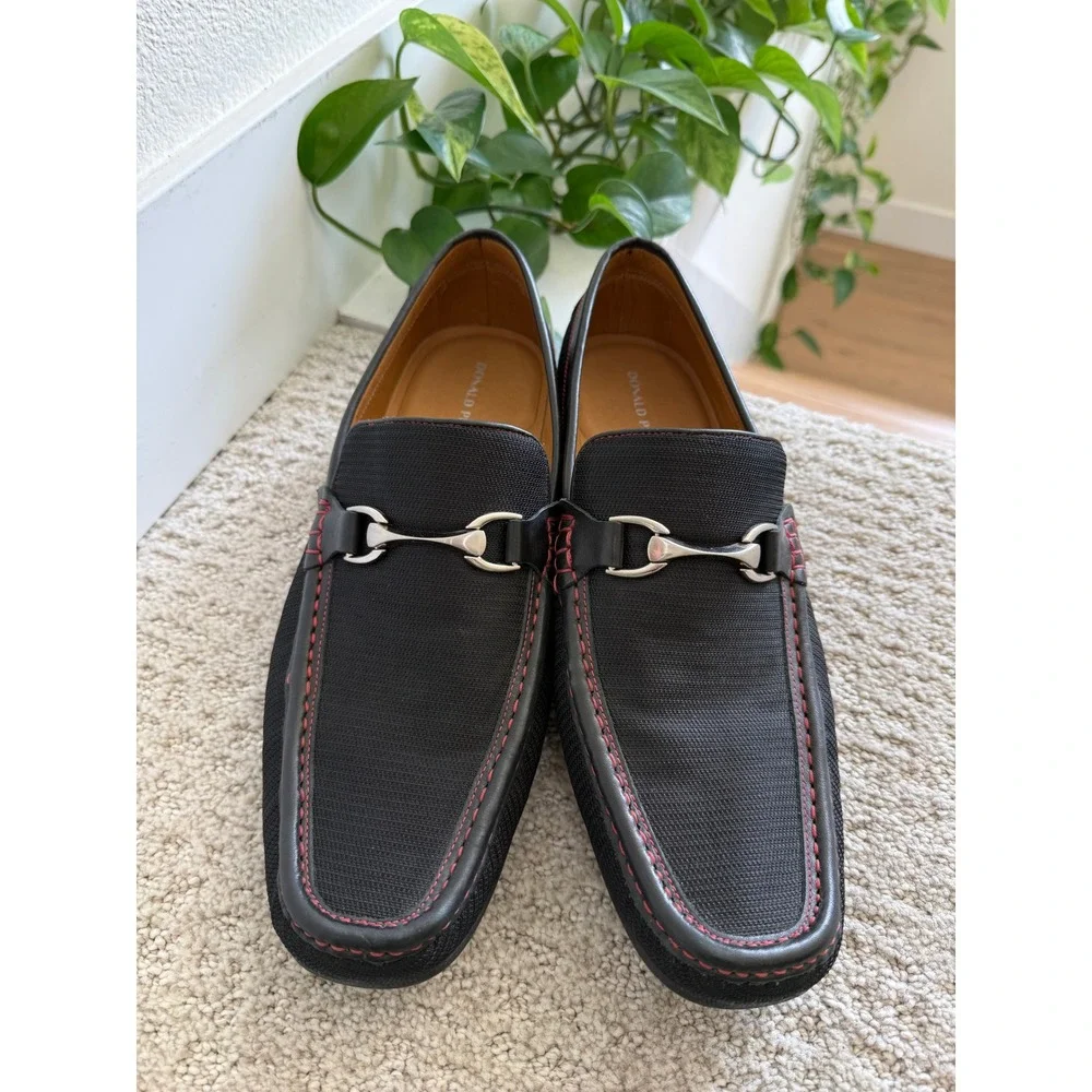Donald Pliner Dannien Loafers Men 13 Black Nylon‎ Leather Bit Red Stitch Brazil